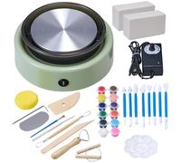 VEVOR Mini Torno de Cerámica, Plato Giratorio de 158 mm Rotación Hacia Adelante/Atrás Velocidad Ajustable, Torno de Arcilla Redondo Eléctrico con Herramientas para Moldear Arcilla para Niños, Verde