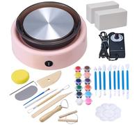 VEVOR Mini Torno de Cerámica, Plato Giratorio de 158 mm Rotación Hacia Adelante/Atrás Velocidad Ajustable, Torno de Arcilla Redondo Eléctrico con Herramientas para Moldear Arcilla para Niños, Rosa