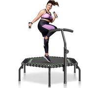 VEVOR Mini Trampolín de Ejercicio, Carga 205 kg, Trampolín Pequeño Estable y Silencioso con Mango de Espuma de Altura Ajustable en 3 Niveles, para Entrenamiento en Interiores/Jardín, 1385 x 1240 mm