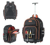 VEVOR Mochila con Ruedas de 440 x 250 x 480 mm Capacidad de Carga de 50 kg Mochila de Herramientas Resistente con 45 Bolsillos, Asa Telescópica Ajustable y Base Estable para Construcción y Mecánico