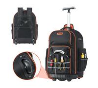 VEVOR Mochila con Ruedas de 450 x 275 x 560 mm Capacidad de Carga de 50 kg Mochila de Herramientas Resistente con 72 Bolsillos, Asa Telescópica Ajustable y Base Estable para Construcción y Mecánico