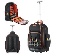 VEVOR Mochila con Ruedas de 450 x 275 x 560 mm Capacidad de Carga de 50 kg Mochila de Herramientas Resistente con 72 Bolsillos, Asa Telescópica Ajustable y Base Estable para Construcción y Mecánico