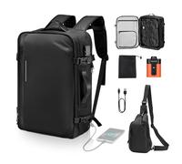 VEVOR Mochila de Vacío de 65 L, Expandible, con Bomba, con Candado y Puerto de Carga USB, Resistente al Agua, para Largas Caminatas, Viajes Internacionales o Negocios, Negro, 510 x 390 x 190 mm