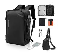 VEVOR Mochila de Vacío de 65 L, Expandible, con Bomba, con Candado y Puerto de Carga USB, Resistente al Agua, para Largas Caminatas, Viajes Internacionales o Negocios, Negro, 510 x 390 x 190 mm