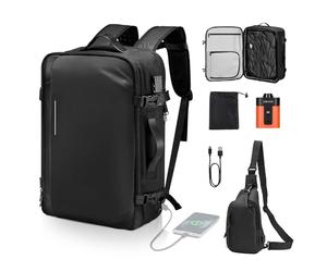 VEVOR Mochila de Vacío de 65 L, Expandible, con Bomba, con Candado y Puerto de Carga USB, Resistente al Agua, para Largas Caminatas, Viajes Internacionales o Negocios, Negro, 510 x 390 x 190 mm