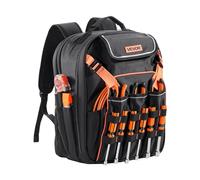 VEVOR Mochila para Herramientas, Mochila de Trabajo 330 x 220 x 440 mm con 45 Bolsillos, Compartimento para Portátil y Base de Tela Reforzada, Organizador de Herramientas para Electricistas