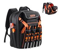VEVOR Mochila para Herramientas, Mochila de Trabajo 330 x 220 x 440 mm con 45 Bolsillos, Compartimento para Portátil y Base de Tela Reforzada, Organizador de Herramientas para Electricistas