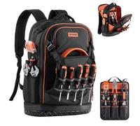 VEVOR Mochila para Herramientas, Mochila de Trabajo 370 x 195 x 520 mm con 65 Bolsillos, Compartimento para Portátil y Base Moldeada, Organizador de Herramientas para Electricistas, Reparadores