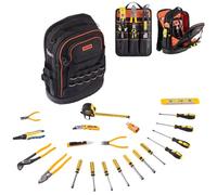 VEVOR Mochila para Herramientas, Mochila de Trabajo 370 x 195 x 520 mm con 65 Bolsillos, Compartimento para Portátil, Base Moldeada y Herramientas de 21 Piezas para Electricistas, Reparadores