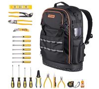 VEVOR Mochila para Herramientas, Mochila de Trabajo 370 x 195 x 520 mm con 65 Bolsillos, Compartimento para Portátil, Base Moldeada y Herramientas de 21 Piezas para Electricistas, Reparadores
