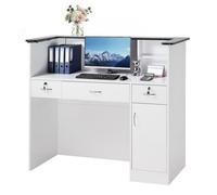 VEVOR Mostrador de Recepción 127,5x52x110 cm, Mesa de Recepción Material de Tablero de Partículas con Luz LED y Cajones, Mostrador de Recepcionista para Caja, Vestíbulo, Salón de Belleza, Oficina