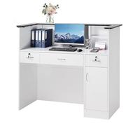 VEVOR Mostrador de Recepción 127,5x52x110 cm, Mesa de Recepción Material de Tablero de Partículas con Luz LED y Cajones, Mostrador de Recepcionista para Caja, Vestíbulo, Salón de Belleza, Oficina