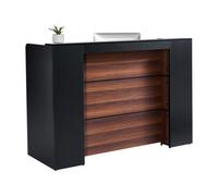 VEVOR Mostrador de Recepción 160 x 60 x 111 cm Mesa de Mostrador Frontal Rectangular de Material Principal de MDF con Luz LED para Caja, Vestíbulo, Salón de Belleza, Oficina, Negro y Marrón