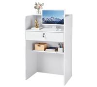 VEVOR Mostrador de Recepción 60 x 40 x 96 cm, Mesa de Recepción Material de Tablero de Partículas con 1 Cajón, Mostrador de Recepcionista para Caja, Vestíbulo, Salón de Belleza, Oficina, Blanco