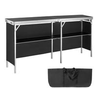 VEVOR Mostrador de feria, mesa de bar plegable portátil extralarga de 195x38,5x88 cm con bolsa de transporte, estante de almacenamiento y falda negra para fiestas, pícnic, exposiciones