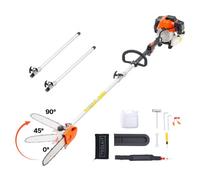 VEVOR Motosierra de Pértiga a Gasolina, Motosierra Inalámbrica de 43 cc y 2 Tiempos con Barra de Corte de 25,4 cm, Cabezal Giratorio, y Extensible de 2,11 a 3,61 m para Podar Árboles, Naranja