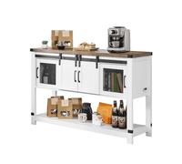 VEVOR Mueble Bar de Café Estilo Rústico de 120 x 39,8 x 83 cm con Almacenamiento de 4 Niveles, Mesa de Bar de Café con Puertas de Granero, Aparador Tipo Buffet para Sala de Estar, Marrón y Blanco