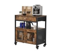VEVOR Mueble Bar de Café Estilo Rústico de 61 x 36 x 70,5 cm con Almacenamiento de 4 Niveles, Mesa de Bar de Café Móvil con Ruedas y Puerta de Malla, Aparador Tipo Buffet para Cocina, Entrada, Marrón