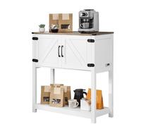 VEVOR Mueble Bar de Café Estilo Rústico de 80 x 35 x 80 cm con Almacenamiento de 3 Niveles, Mesa de Bar de Café Móvil con Puertas Magnéticas, Aparador Tipo Buffet para Sala de Estar, Marrón y Blanco