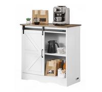 VEVOR Mueble Bar de Café Estilo Rústico de 80 x 35 x 80 cm con Almacenamiento de 3 Niveles, Mesa de Bar de Café con Puerta de Granero, Aparador Tipo Buffet para Entrada, Cocina, Marrón y Blanco