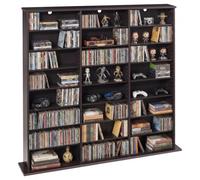VEVOR Mueble de Almacenamiento Multimedia con 24 Compartimentos, para CD, DVD, Libros y Discos de Juegos, Ideal para Sala de Estar, Oficina en Casa, Sala de Grabación, 142 x 22 x 130 cm, Marrón