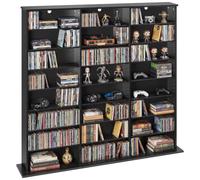 VEVOR Mueble de Almacenamiento Multimedia con 24 Compartimentos, para CD, DVD, Libros y Discos de Juegos, Ideal para Sala de Estar, Oficina en Casa, Sala de Grabación, 142 x 22 x 130 cm, Negro