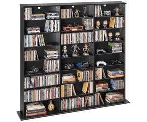 VEVOR Mueble de Almacenamiento Multimedia con 24 Compartimentos, para CD, DVD, Libros y Discos de Juegos, Ideal para Sala de Estar, Oficina en Casa, Sala de Grabación, 142 x 22 x 130 cm, Negro