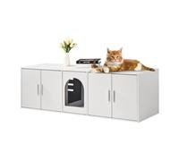 VEVOR Mueble de Baño Oculto para Gatos Armario de Madera 1,47x0,46x0,45m, Blanco