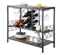 VEVOR Mueble de Bar industrial, Carga de 82 kg, Mesa de Vino para Licores y Copas con Soporte de Vidrio y Estante para Vino, Gabinete de Vino de Madera Independiente para Sala de Estar, Bar en Casa