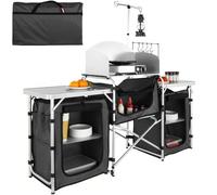 VEVOR Mueble de Cocina para Camping 174x176x46 cm Armario de Camping Plegable Portátil Estructura de Aluminio Altura Ajustable Mesa de cocina para acampar con Bolsa de Transporte para Barbacoa, Negro