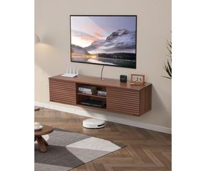 VEVOR Mueble de TV en la Pared, Estante Flotante para TV 1520 x 390 x 368 mm con Estante Ajustable y Puertas Correderas para Reproductor de DVD, Decodificador de Cable, Carga de 52 kg, Nogal