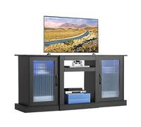 VEVOR Mueble de TV, Mueble de TV de Madera 1470x370x685 mm para Televisores de Hasta 1651 mm con Tira de Luz, Puertas de Vidrio y Estantes Ajustables, Consola para Sala de Estar y Dormitorio, Negro