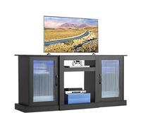 VEVOR Mueble de TV, Mueble de TV de Madera 1470x370x685 mm para Televisores de hasta 1651 mm con Tira de Luz, Puertas de Vidrio y Estantes Ajustables, Consola para Sala de Estar y Dormitorio, Negro