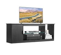 VEVOR Mueble de TV, Mueble de TV de Madera 1480x350x525 mm para Televisores de hasta 1651 mm con Tira de Luz, Estante de Vidrio y Estantes Ajustables, Consola para Sala de Estar y Dormitorio, Negro