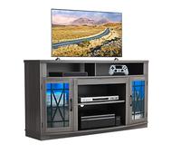 VEVOR Mueble de TV, Mueble de TV de Madera 150 x 45 x 82 cm para Televisores de hasta 1651 mm con Tira de Luz, Puertas de Vidrio y Estantes Ajustables, Consola para Sala de Estar y Dormitorio, Gris