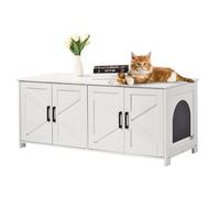 VEVOR Armario para Arenero Madera a Gatos, Inodoro Interior, 4 Puertas, 2 Entradas, Compatible con la Mayoría de Areneros, 120 x 45 x 50 cm, Carga Superior 60 kg e Inferior 45 kg, Marrón y Blanco