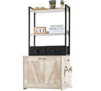 VEVOR Muebles de Baño Oculto para Gatos 60 x 50 x 127 cm Casa de Inodoro para Gatos con 2 Estantes de Almacenamiento Armario de Madera para Ocultar Las Cajas de Arena para Gatos, Color Natural
