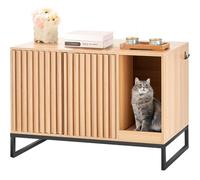 VEVOR Muebles de Baño Oculto para Gatos 80x50,8x56 cm Casa de Inodoro para Gatos 2 Puertas Patas de Metal Gabinete de Madera para Ocultar la Mayoría de Las Cajas de Arena para Gatos, Color Natural