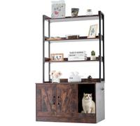 VEVOR Muebles de Baño Oculto para Gatos 85 x 49 x 149 cm Casa de Inodoro para Gatos con 3 Estantes de Almacenamiento Armario de Madera para Ocultar Las Cajas de Arena para Gatos, Marrón Oscuro