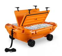 VEVOR Nevera Flotante 37,9 L Enfriador Flotante para Agua y Tierra con Ruedas, Portavasos, Carcasa Rígida Aislada, Cuerda de Remolque, Asas Laterales para Piscina Playa Bebida Barco, Color Naranja