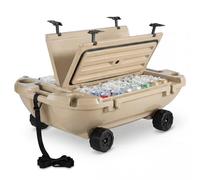 VEVOR Nevera Flotante 37,9 L Enfriador Flotante para Agua y Tierra con Ruedas, Portavasos, Carcasa Rígida Aislada, Cuerda de Remolque, Asas Laterales para Piscina Bebida Barco Playa, Color Albaricoque