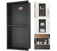 VEVOR Nicho Empotrable para Baño 33,02x63,5 cm Nicho de Ducha Montado en Pared Estante Doble Acero Inoxidable 304 Sellado Impermeable Fácil de Limpiar para Ducha Almacenamiento de Jabón Baño, Negro