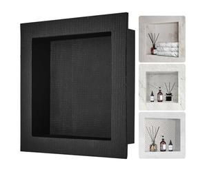 VEVOR Nicho Empotrable para Baño 40,64 x 40,64 x 10 cm Nicho de Ducha Montado en Pared Estante de Plástico XPS Simple Protección Sellada Moderna para Baño, Ducha, Almacenamiento de Jabón, Negro