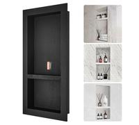 VEVOR Nicho Empotrable para Baño 40,64x81,28x10 cm Nicho de Ducha de Doble Pared Estante de Plástico XPS Esquinas Cuadradas Protección Sellada Moderna para Baño, Ducha, Almacenamiento de Jabón, Negro