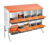 VEVOR Nidos para Gallinas, 10 Compartimentos, con Patas de Soporte, Fácil Recogida de Huevos, Acero Galvanizado y Plástico de Alta Resistencia, para Gallinas Ponedoras, Naranja, 1320 x 525 x 990 mm