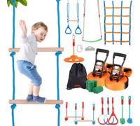 VEVOR Ninja Warrior Carrera de Obstáculos para Niños 2x19,8 m Resistentes a la Intemperie Línea de Mono con Capacidad de Peso de 226,8 kg Entrenamiento de Juguetes para Patio Trasero 12 Obstáculos