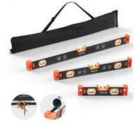 VEVOR Nivel de Burbuja Magnético de Aluminio, Juego de 3 Piezas 22,5/40/60 cm, Herramienta de Nivelación con 3 Burbujas, Ranura en V, Orificio para Colgar, Bolsa para Construcción Bricolaje y Hogar