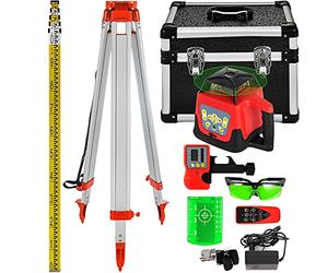 VEVOR Nivel de Láser Verde Rotatorio Auto-Nivelante 500m, Kit de Trípode y Bastón para Niveles Automáticos 5 m, Trípode de Nivel Plegable para Herramientas Automáticas de Medida y Láseres, IP54