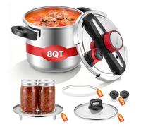 VEVOR Olla a Presión 7 L, de Acero Inoxidable, con Rejilla para Cocinar al Vapor, Tapa de Vidrio Templado, Tres Configuraciones de Presión para Carne, Frijoles, Arroz, 365 x 240 x 265/255 mm