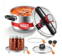 VEVOR Olla a Presión 9 L, Acero Inoxidable, con Rejilla para Cocinar al Vapor, Tapa de Vidrio Templado, 3 Configuraciones de Presión para Carne, Frijoles, Arroz, Sopa, 405 x 284 x 255/245 mm